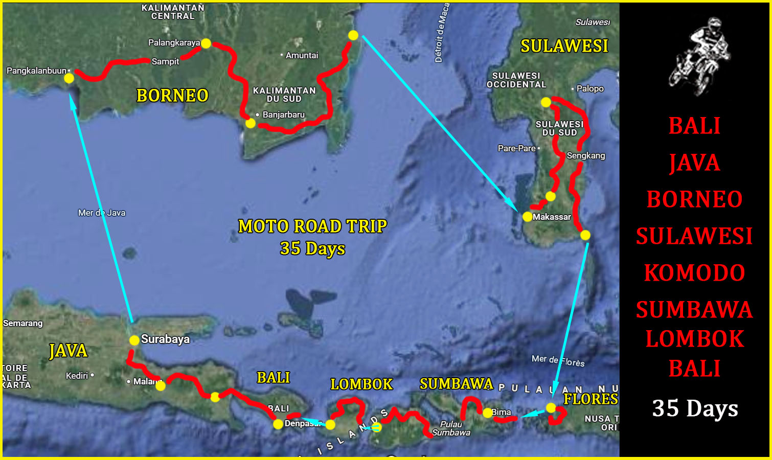 voyage moto sulawesi borneo Lombok Sumbawa Java